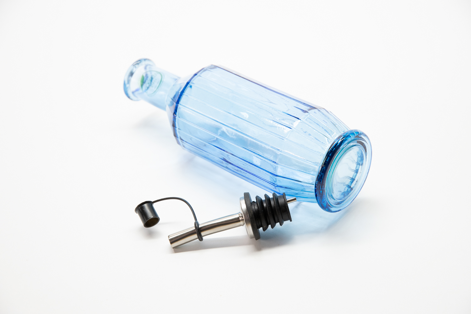 Ecogreen Flasche 300ml mit Ausgiesser Essig / Öl blau Streifen Decor