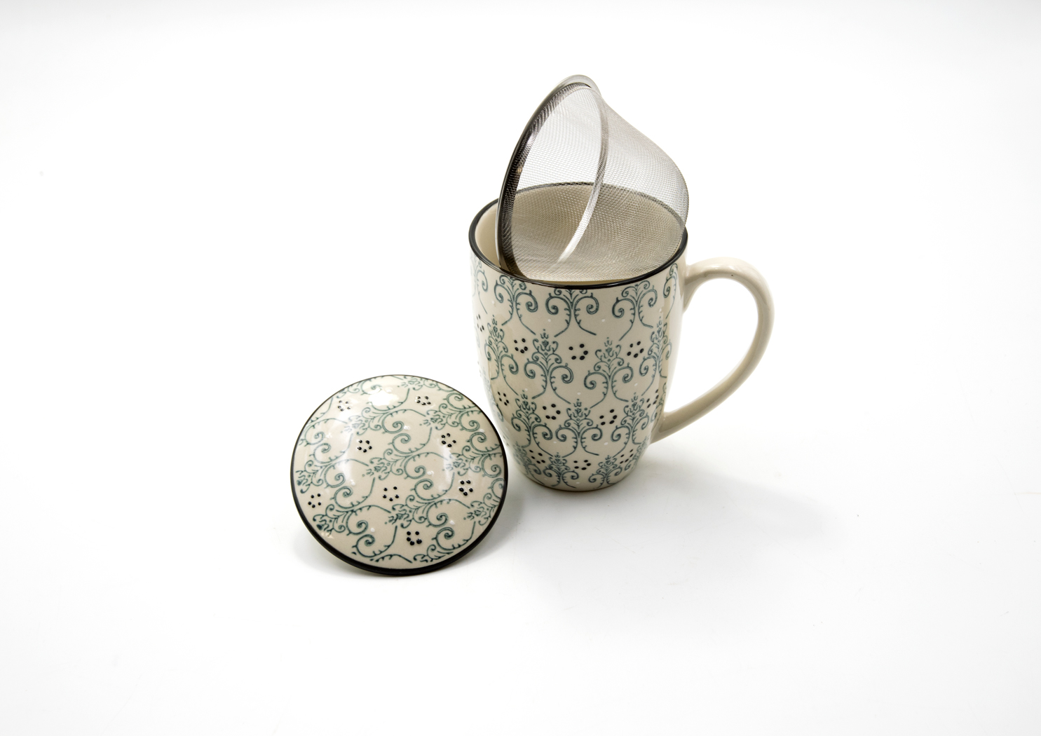 Teetasse mit Teesieb und Deckel Steingut ORIENTAL 400ml
