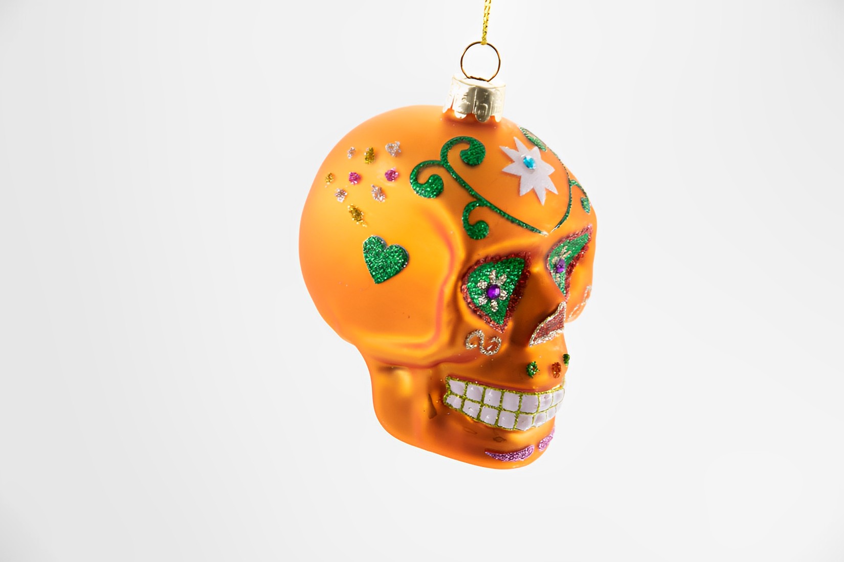 Totenkopf orange Glas Weihnachtsschmuck  