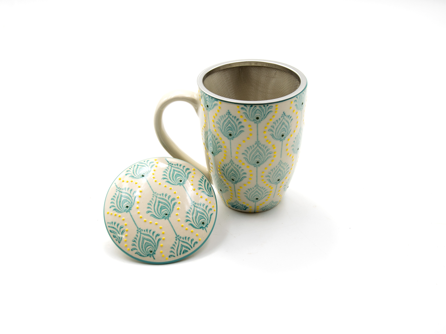 Teetasse mit Teesieb und Deckel Steingut BOHO CHIC 400ml