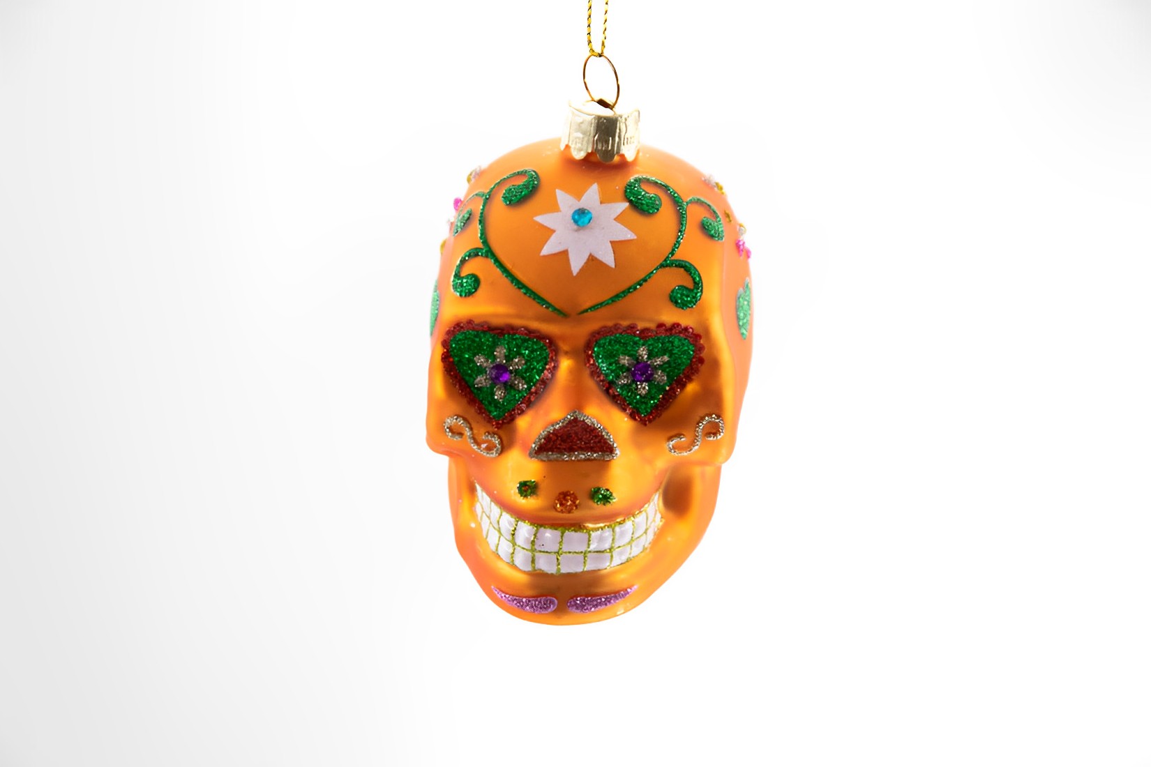 Totenkopf orange Glas Weihnachtsschmuck  