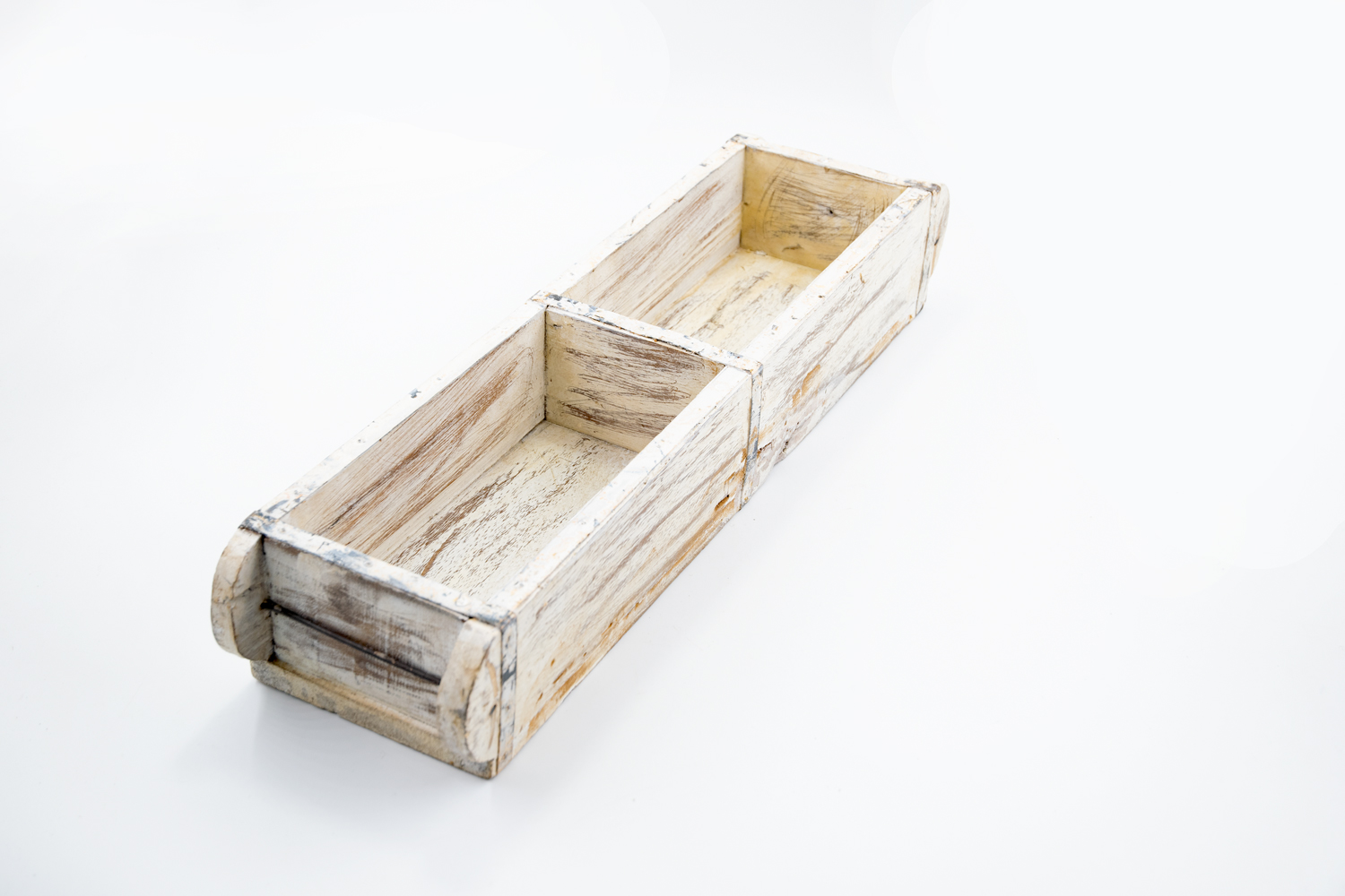 Kasten Ziegelform Holz weiss-gewischt 2 Fächern Industriestil Landhausstil