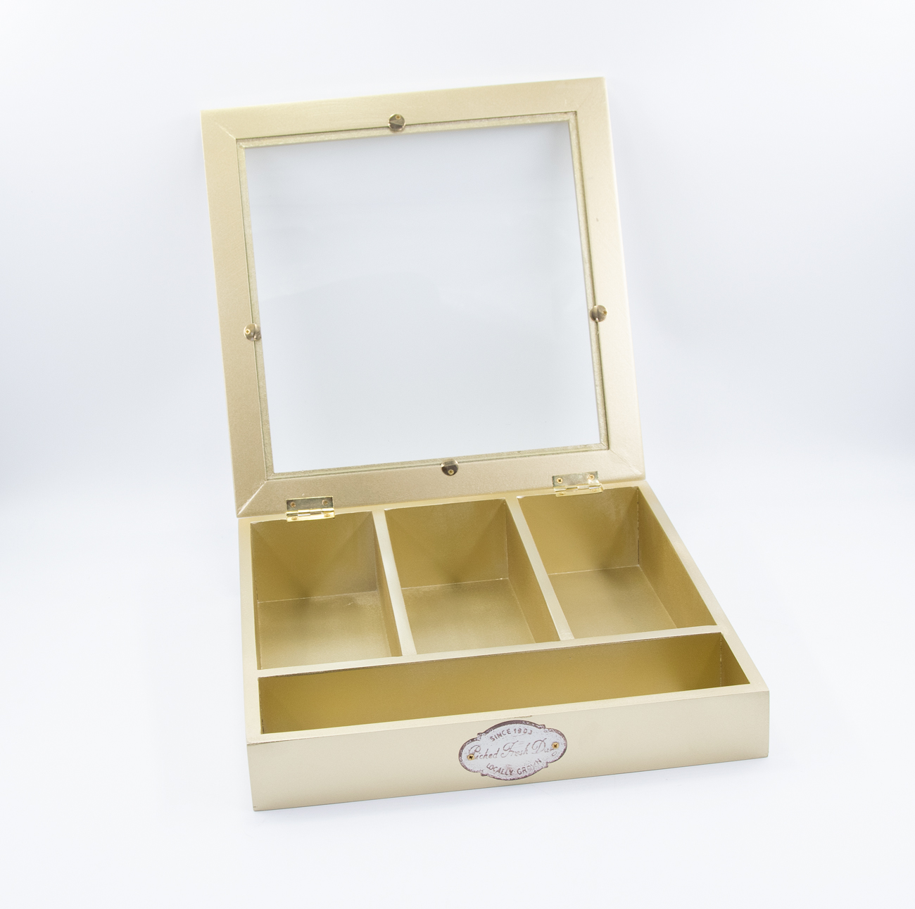 Besteckkasten gold Holz mit Glasdeckel Landhausstil