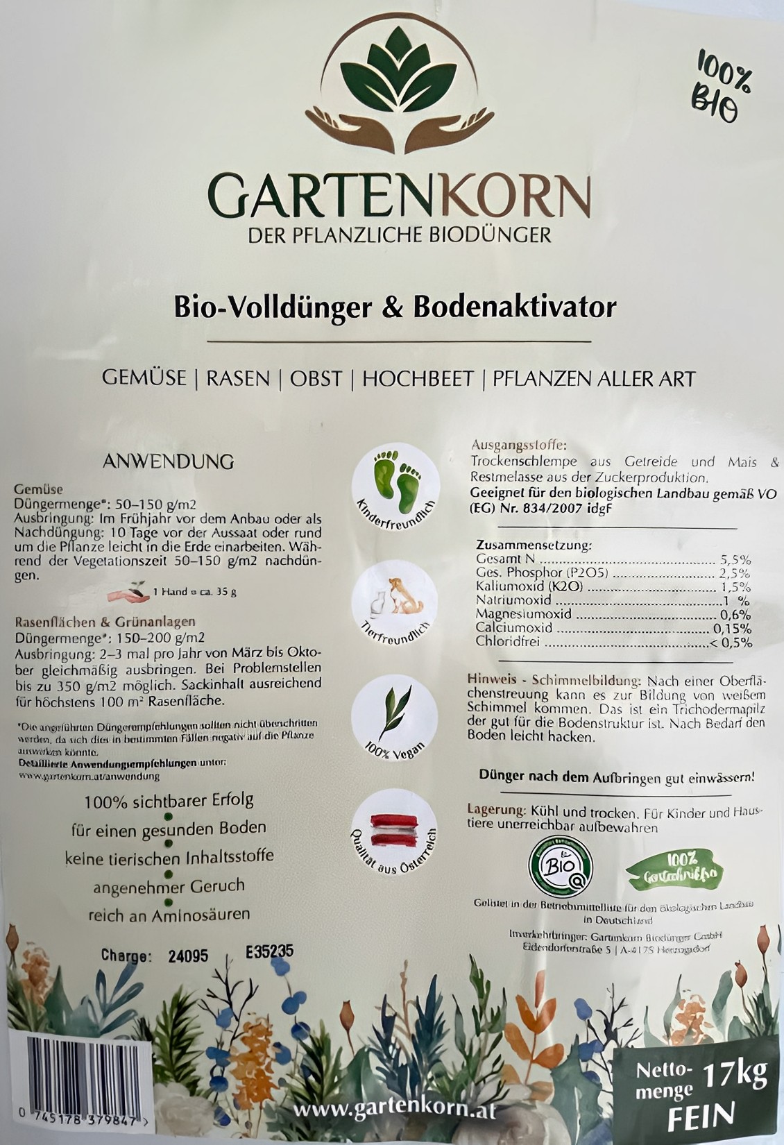 Gartenkorn Volldünger & Bodenaktivator 17 Kg Sack