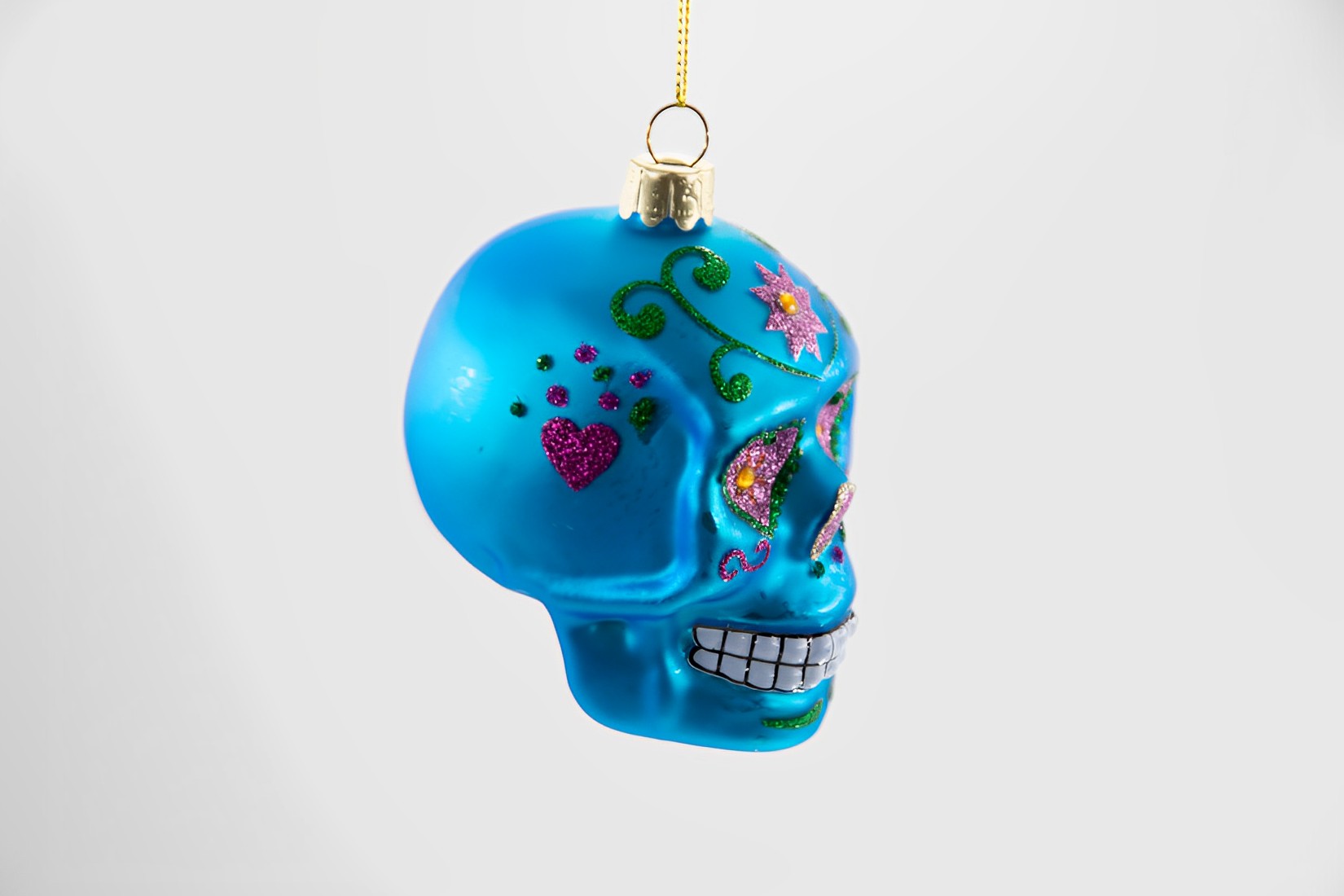 Totenkopf blau Glas Weihnachtsschmuck  
