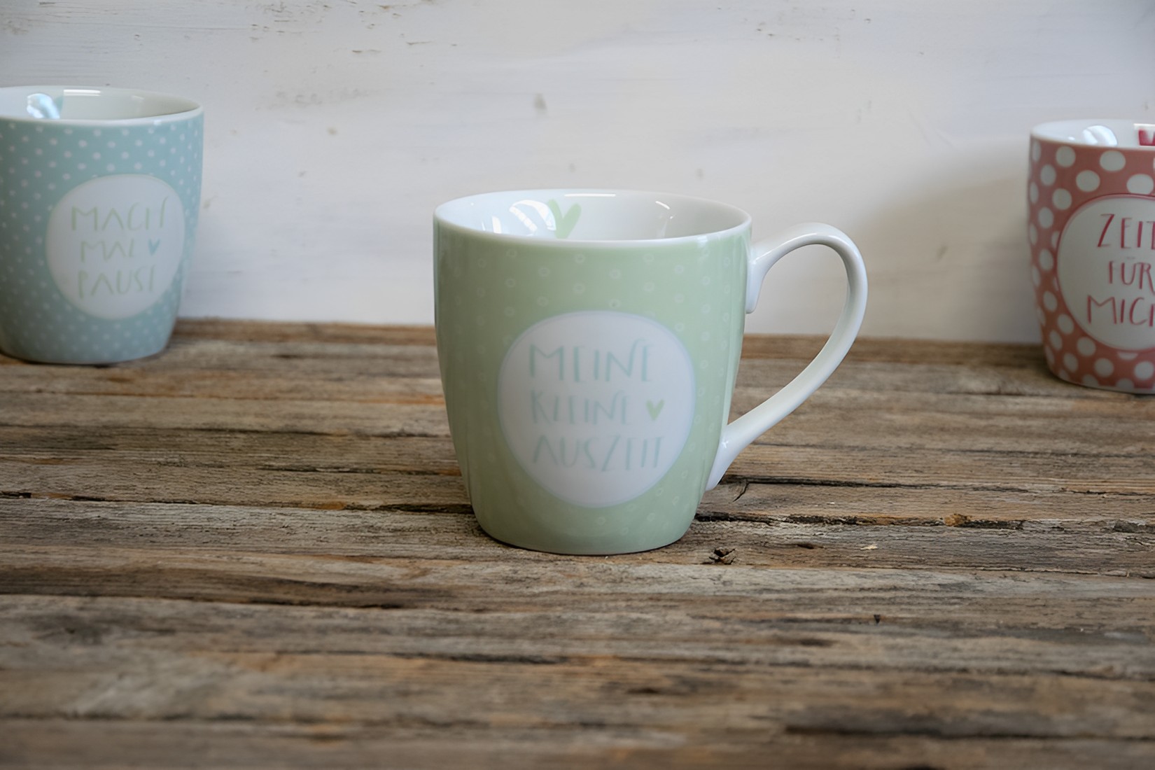 Kaffeetasse Becher Tasse Jumbobecher Keramik 400ml Meine kleine Auszeit grün Landhausstil   