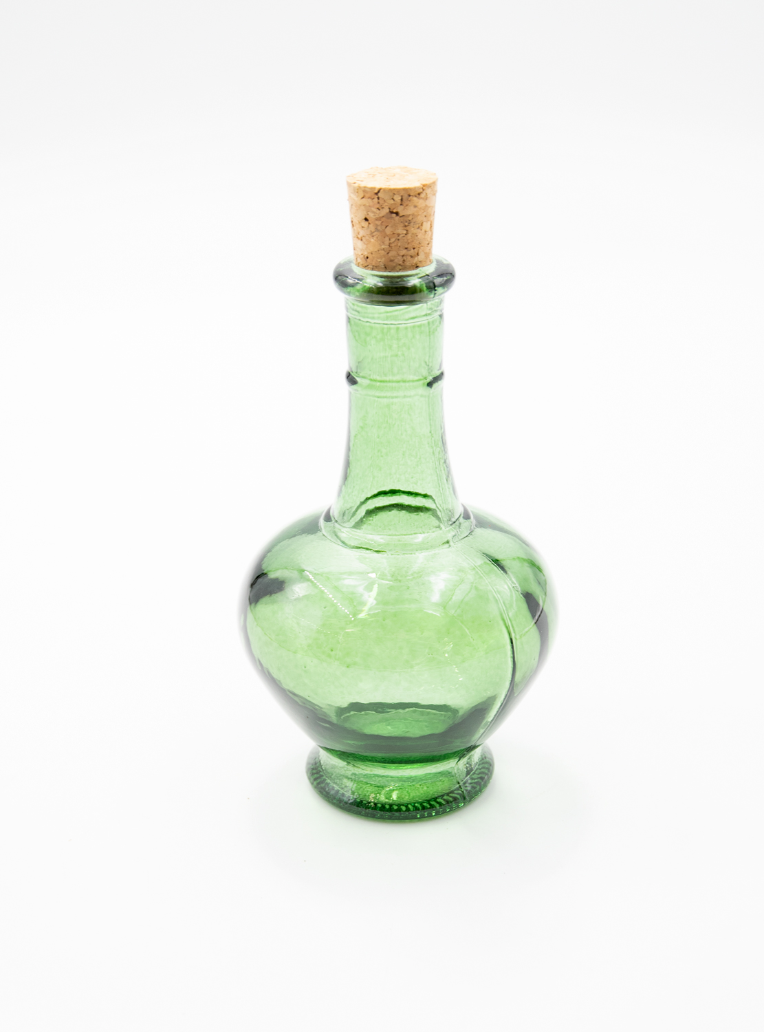 Glasflasche mit Korkverschluß & Essig / Öl grün Landhausstil