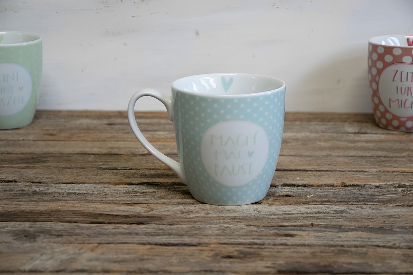 Kaffeetasse Becher Tasse Jumbobecher Keramik 400ml Mach Mal Pause blau Landhausstil  