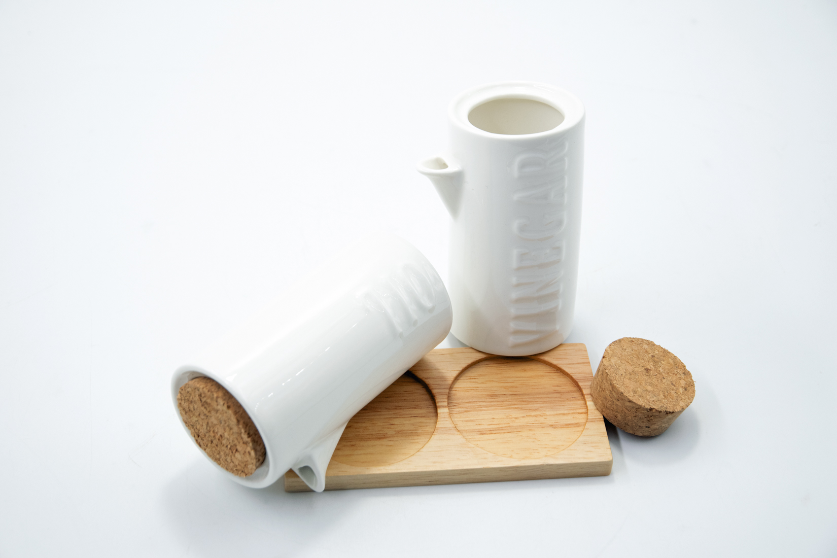 Essig- & Ölflasche Set mit Holzplatte weiß Modern Life Landhausstil 
