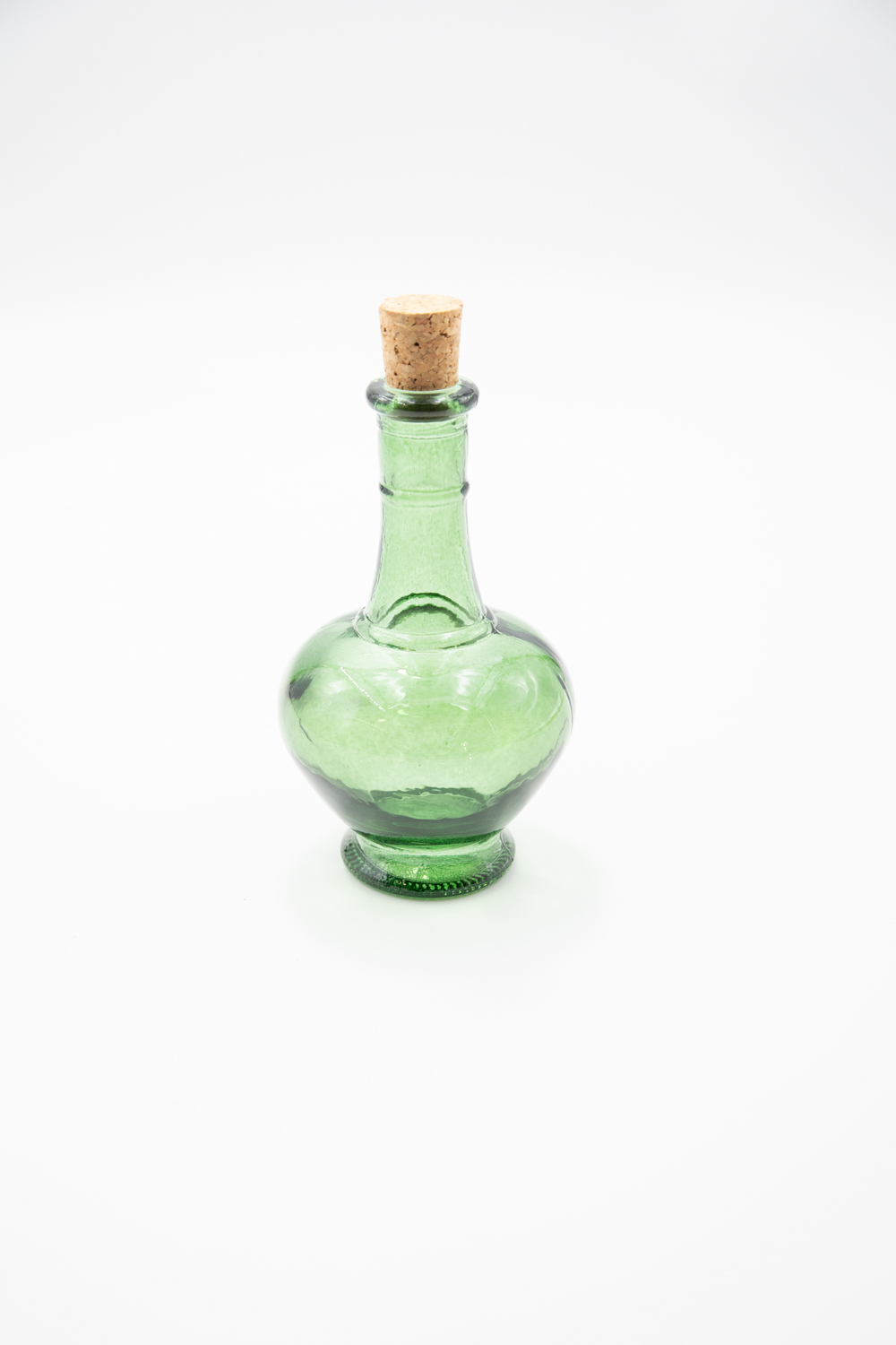 Glasflasche mit Korkverschluß & Essig / Öl grün Landhausstil