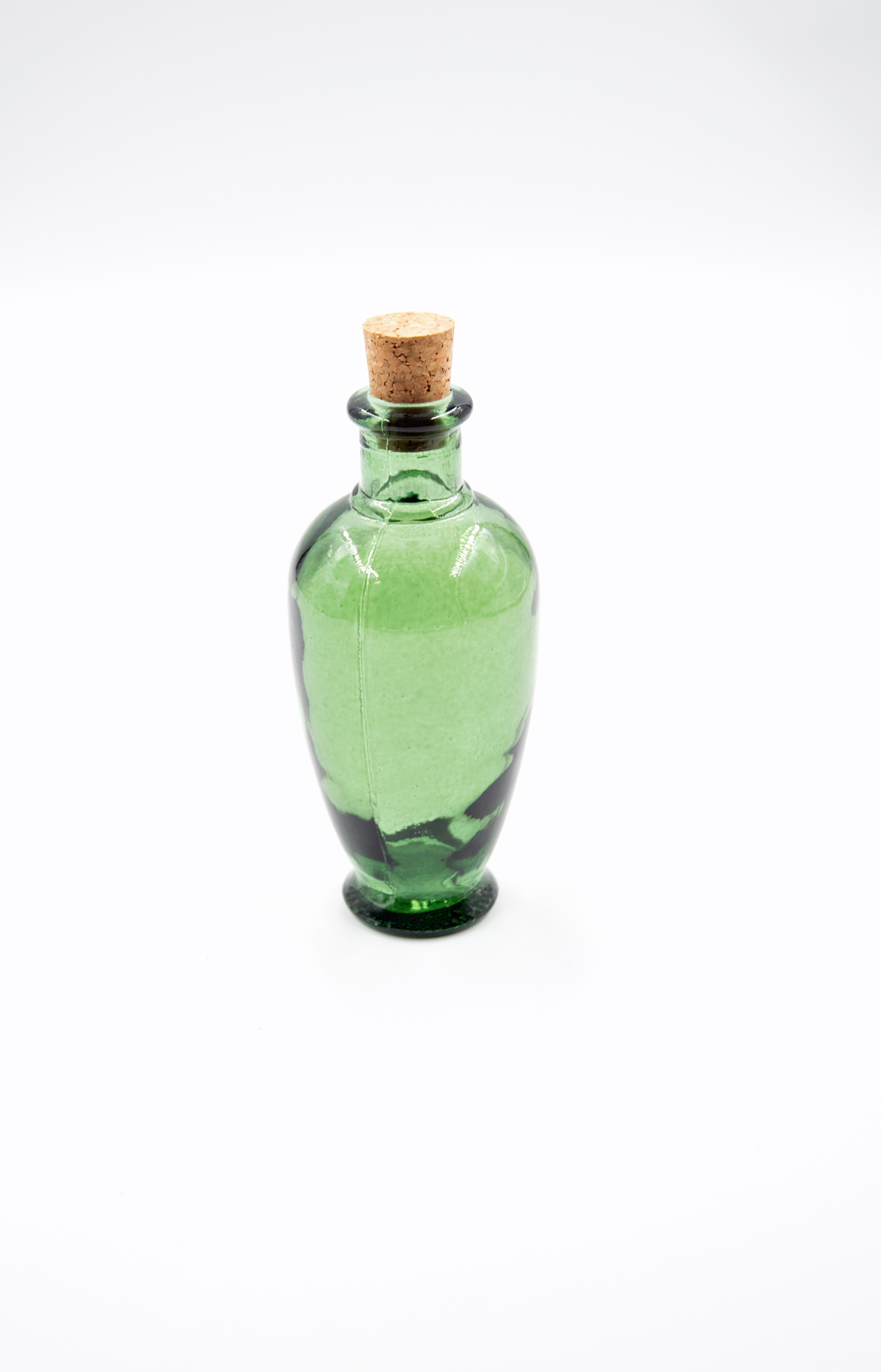 Glasflasche mit Korkverschluß & Essig / Öl grün Landhausstil