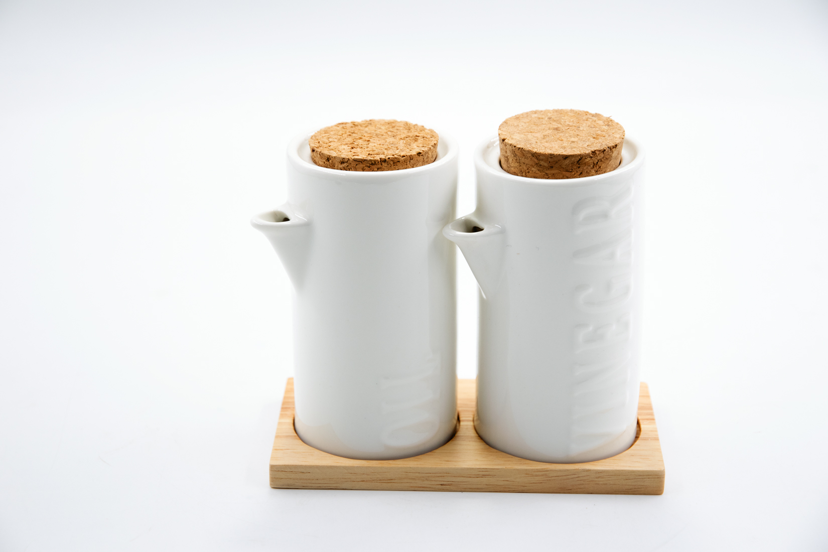 Essig- & Ölflasche Set mit Holzplatte weiß Modern Life Landhausstil 