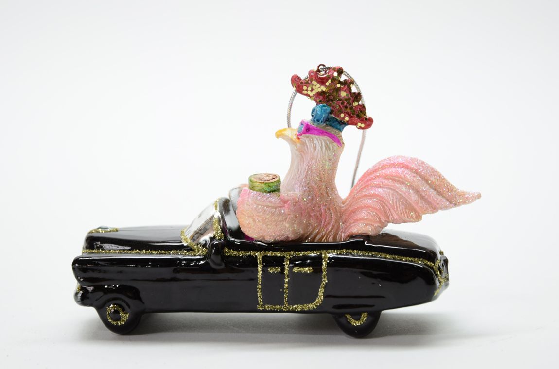 Hahn / Hund im Cadillac Weihnachtsschmuck