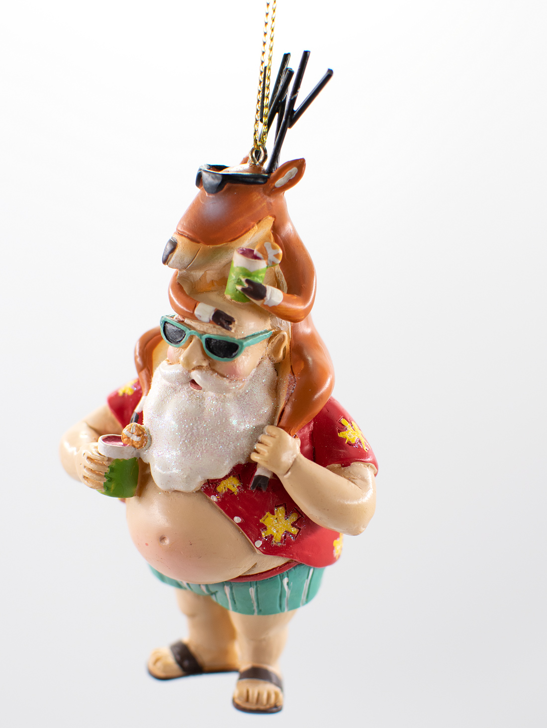 Weihnachtsmann mit Rentier & Cocktail Christbaumschmuck 
