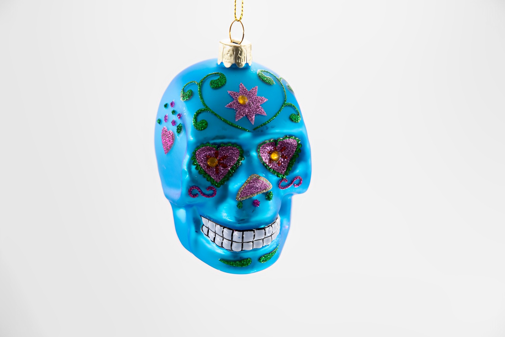 Totenkopf blau Glas Weihnachtsschmuck  