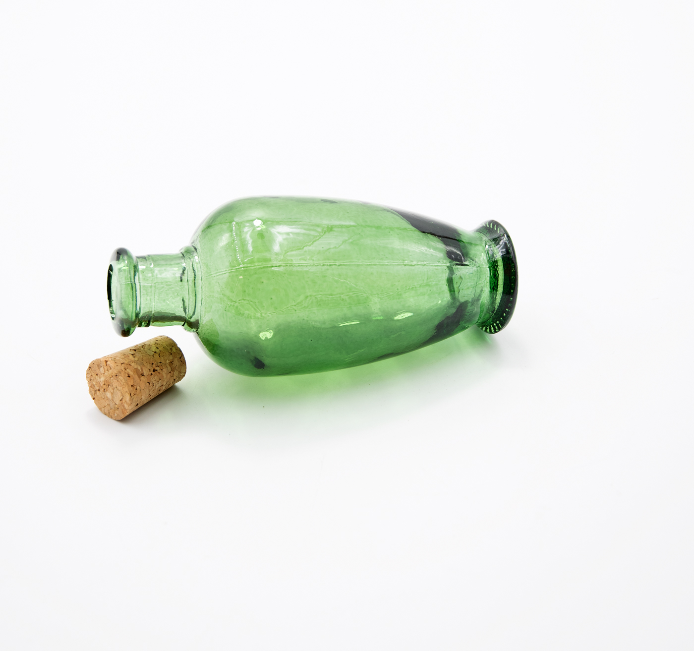 Glasflasche mit Korkverschluß & Essig / Öl grün Landhausstil