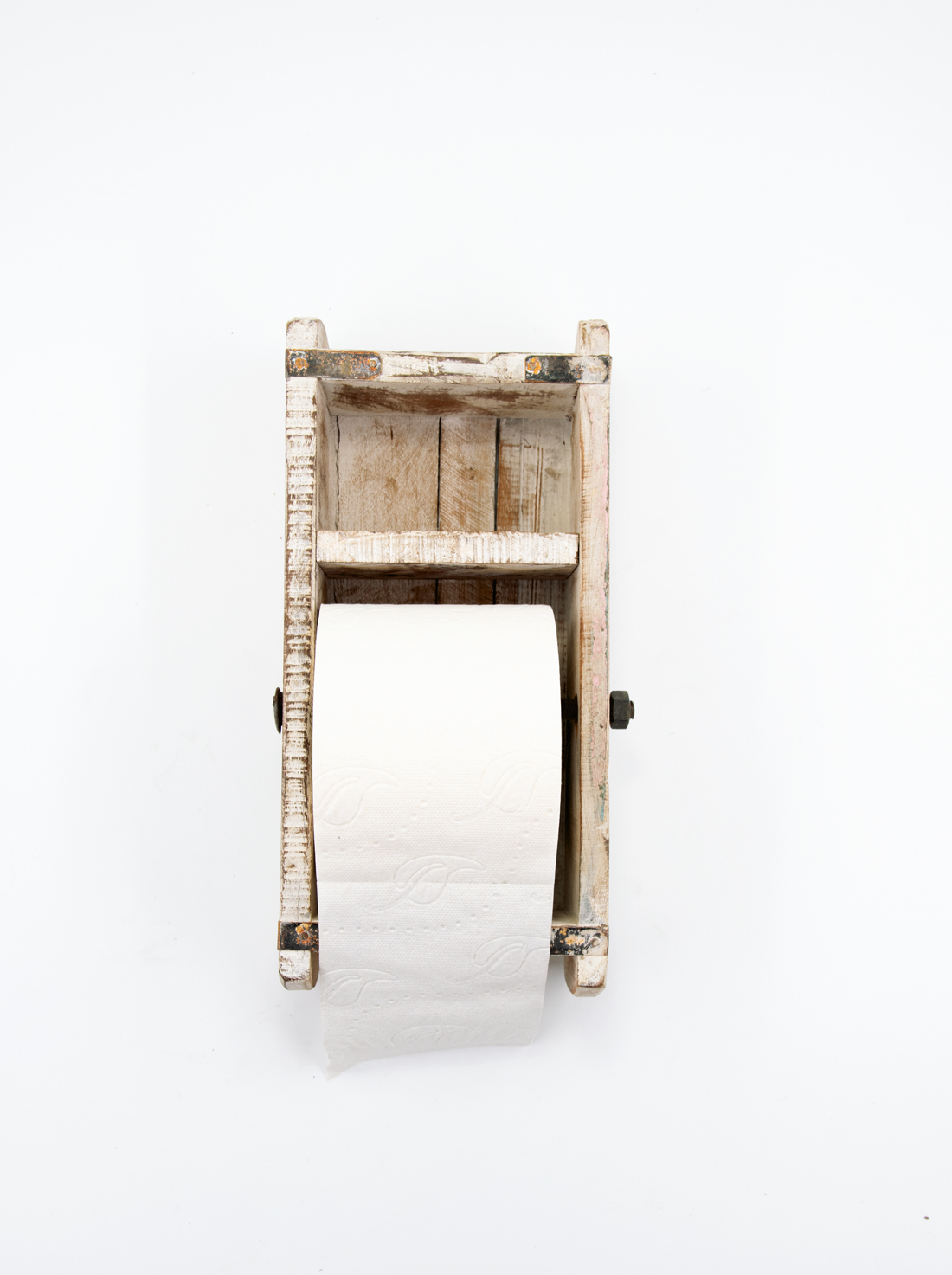 Toilettenpapierhalter Ziegelform Holz Weiss-gewischt Industriestil Landhausstil 