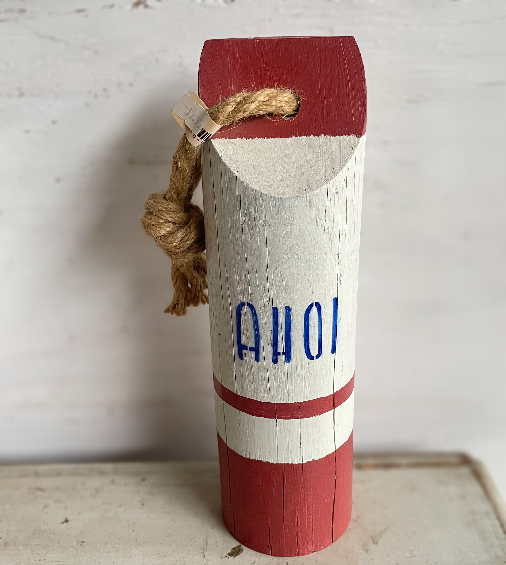 Deko Hummerboje Boje Holz rund weiß / rot / blau Maritim