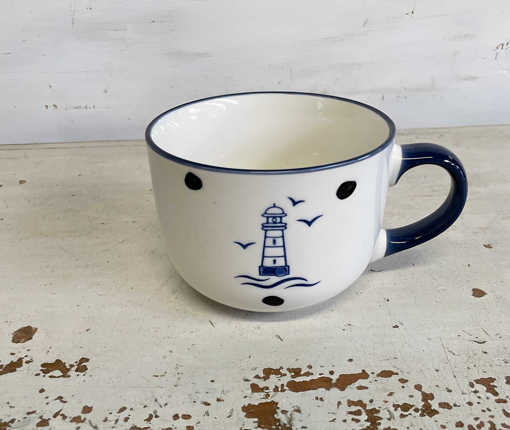Kaffeetasse Becher Tasse Keramik 450ml Leuchtturm Maritim  