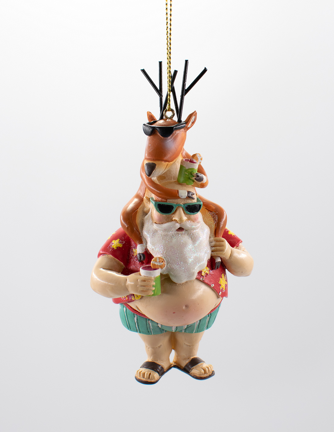 Weihnachtsmann mit Rentier & Cocktail Christbaumschmuck 
