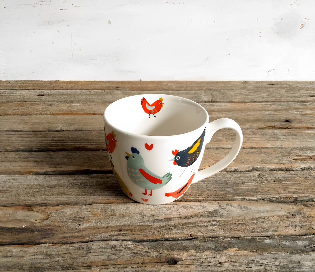 Große Tasse 'Bledine' mit Hühnermotiv aus Porzellan 