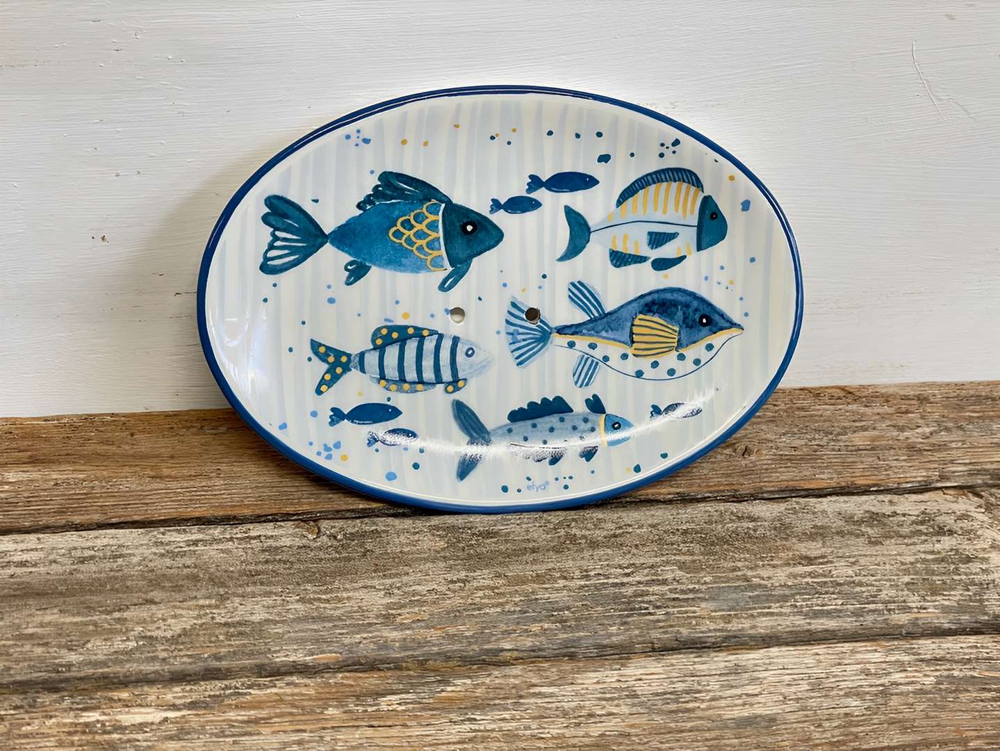 Maritime Seifenschale Seifenablage mit Fischen aus Steingut