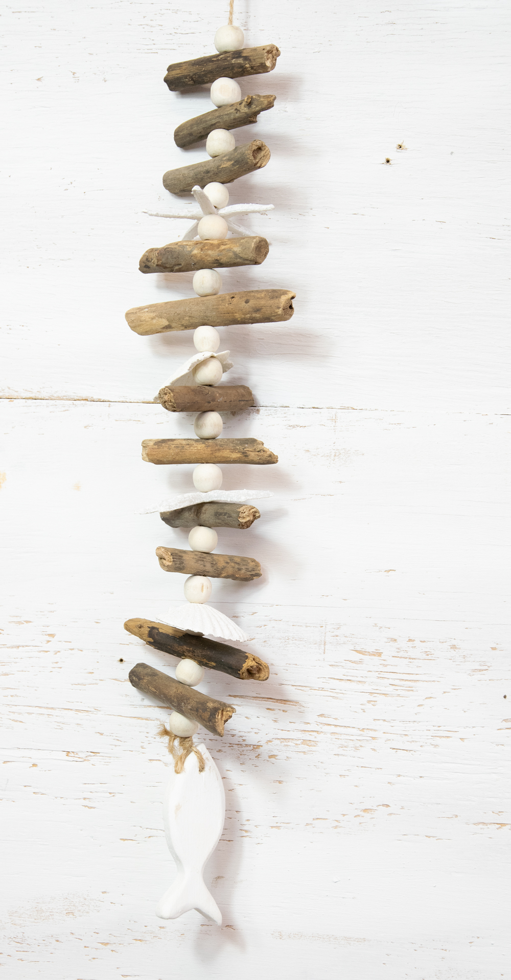 Deco Fisch Girlande weiss Holz Maritim