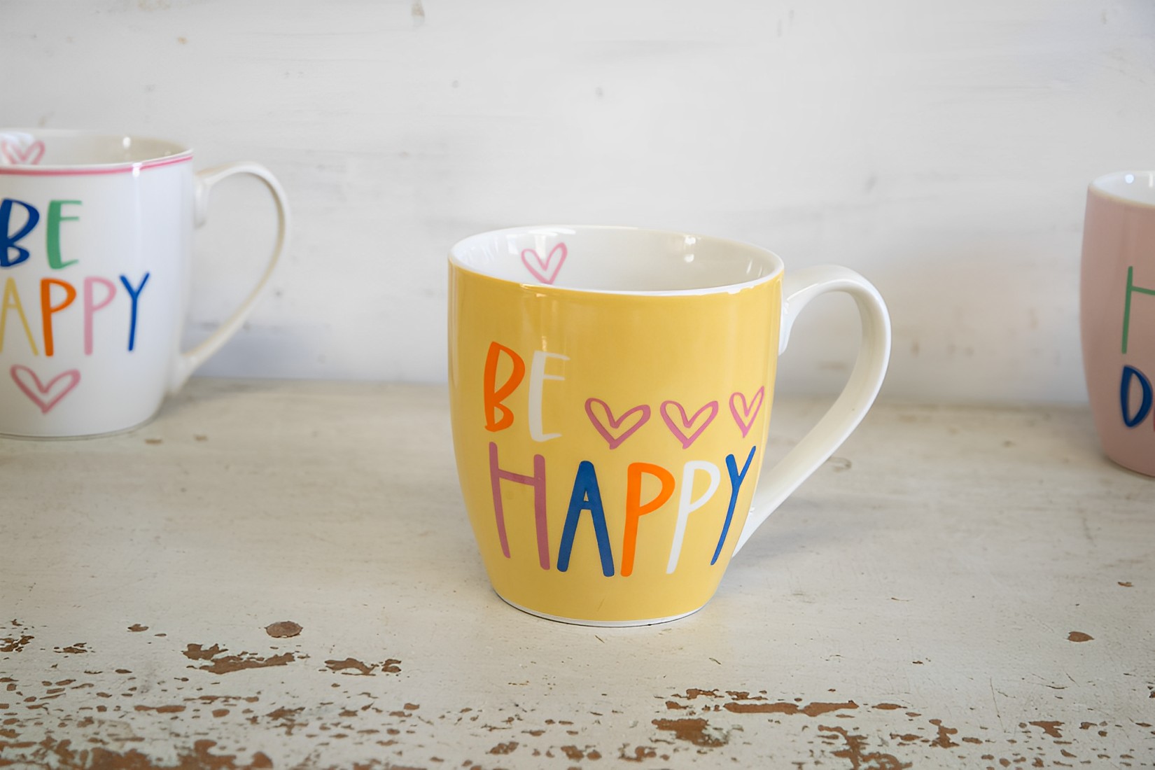 Kaffeetasse Becher Tasse Jumbobecher Keramik 400ml Happy Day gelb Landhausstil 
