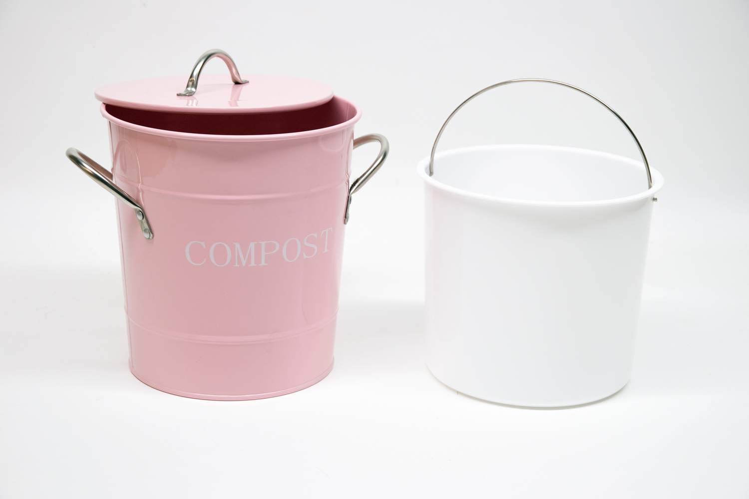 Komposteimer rosa aus Metall Landhausstil  