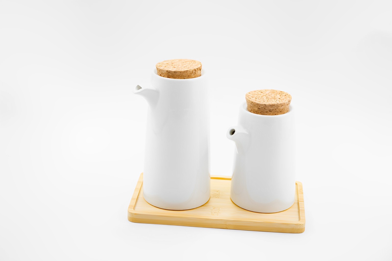 Essig- & Ölflasche Set mit Holzplatte weiß Landhausstil 