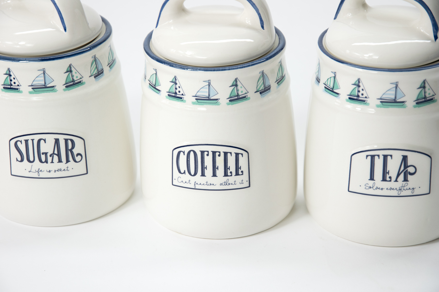 Kaffee-, Tee- & Zuckerdose 3er Set Keramik Maritim Boot Landhausstil