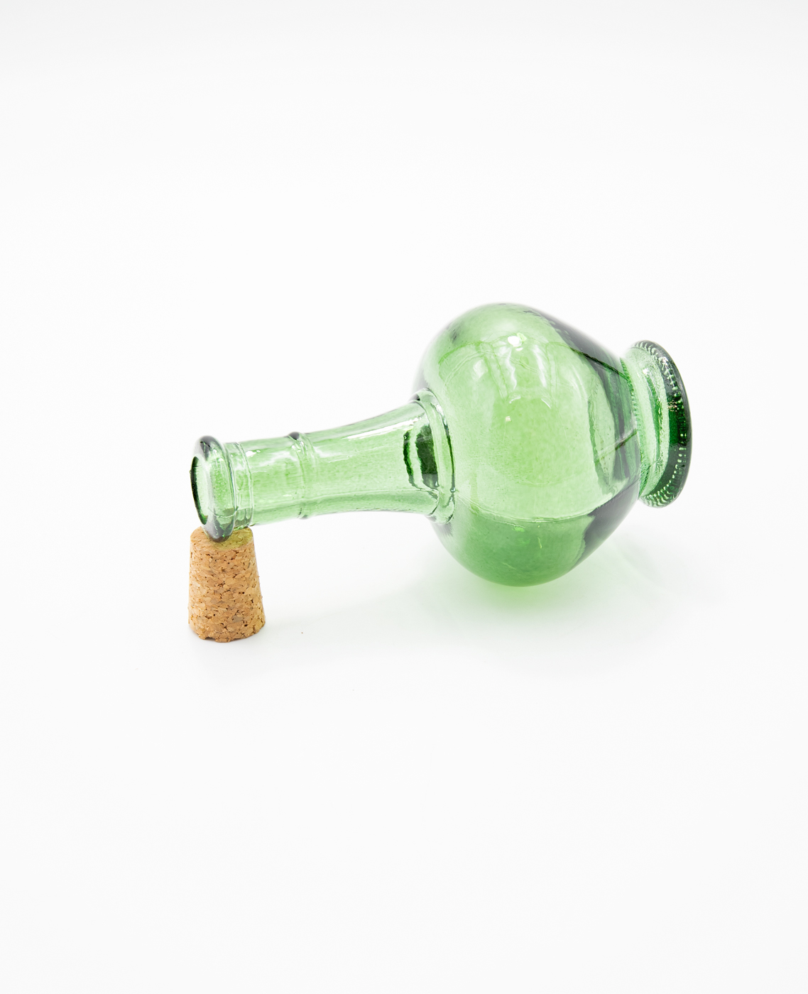 Glasflasche mit Korkverschluß & Essig / Öl grün Landhausstil