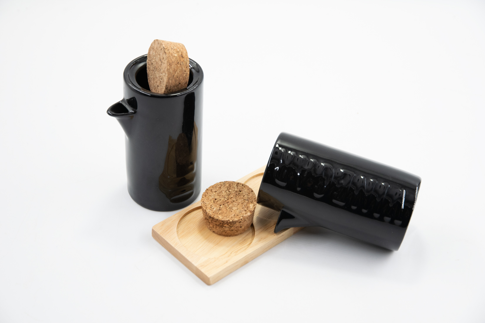 Essig- & Ölflasche Set mit Holzplatte schwarz Modern Life Landhausstil 