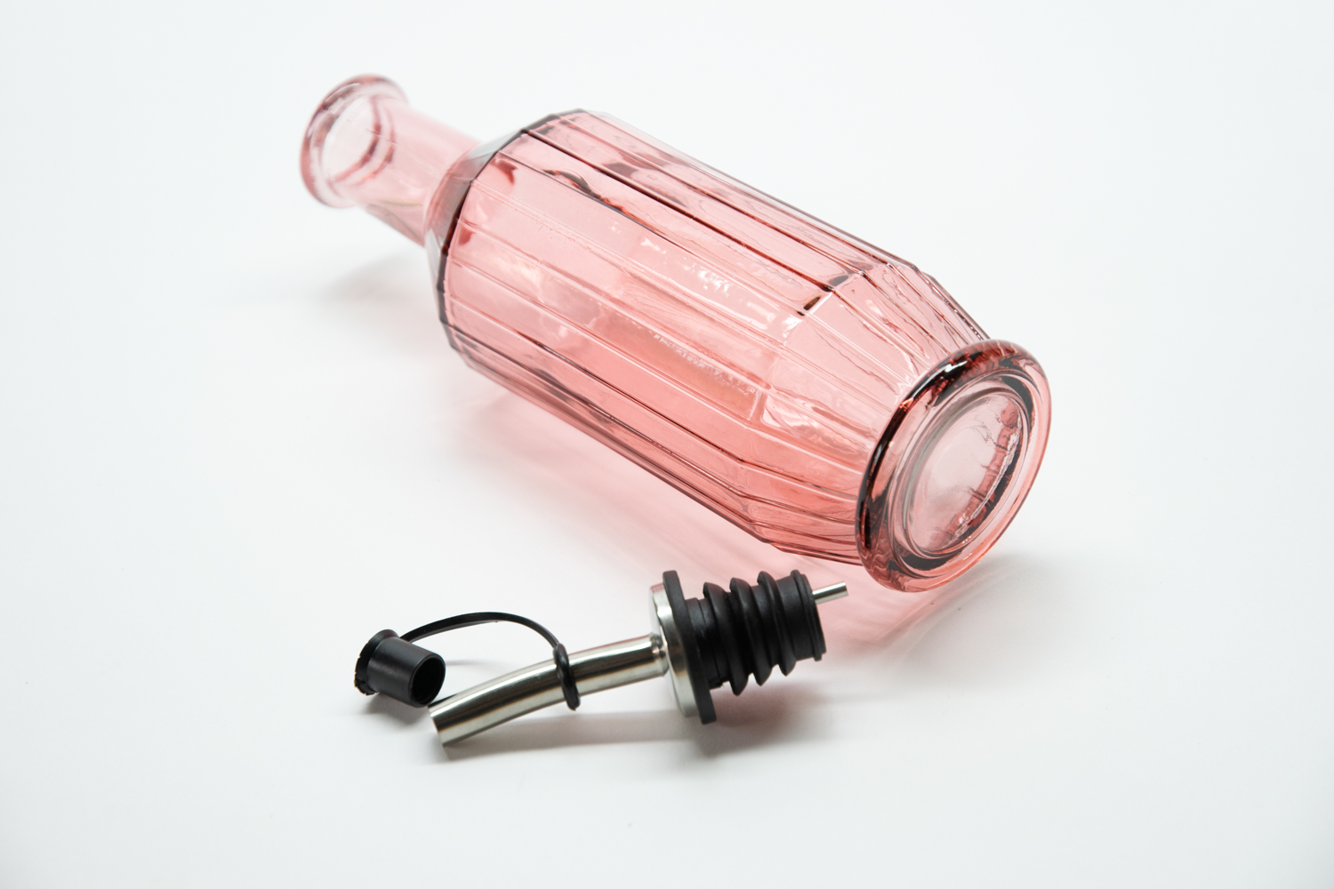 Flasche 300ml mit Ausgiesser Essig / Öl altrosa Streifen Decor