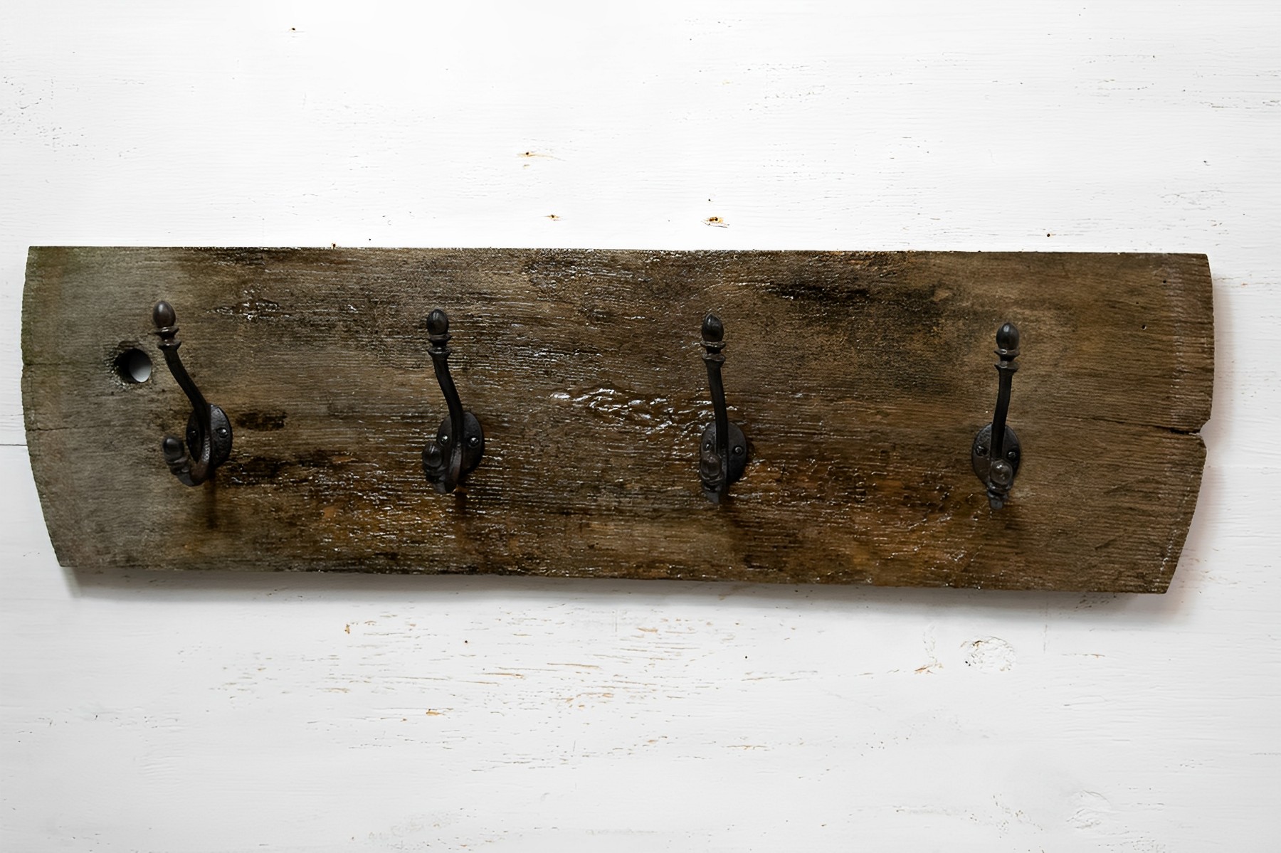 Garderobe Hakenleiste Rustikal Vintage Antik mit 4 schwarzen Haken