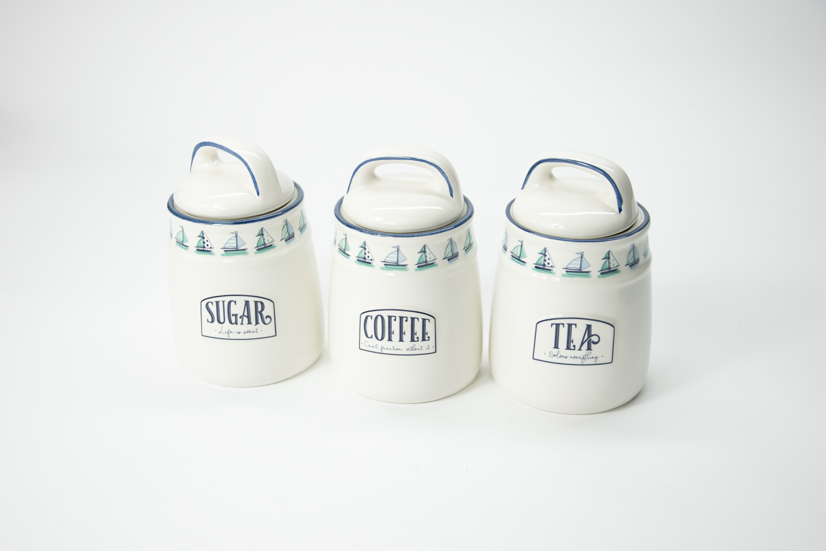 Kaffee-, Tee- & Zuckerdose 3er Set Keramik Maritim Boot Landhausstil