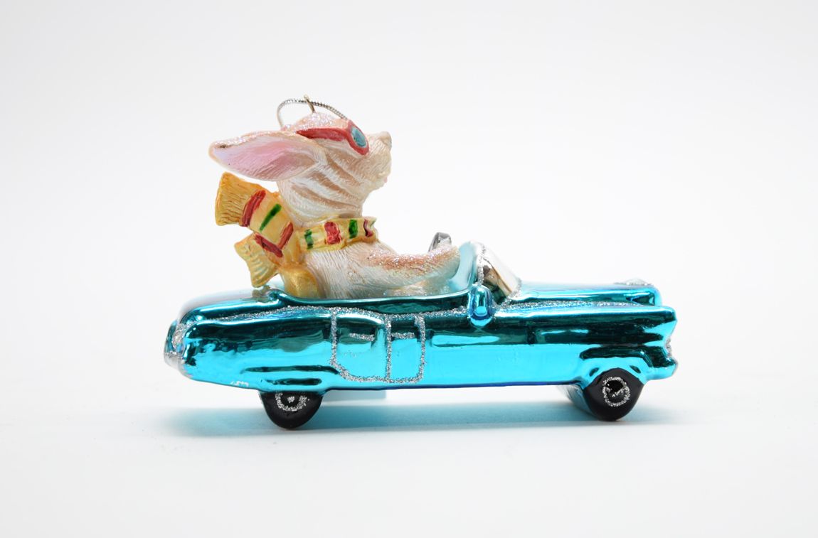Hahn / Hund im Cadillac Weihnachtsschmuck