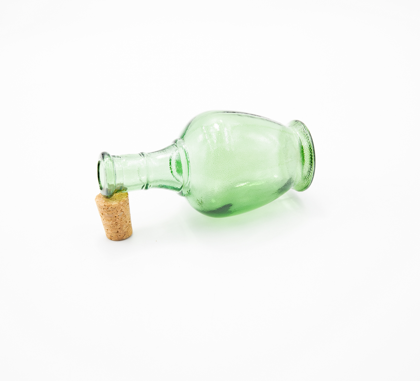 Glasflasche mit Korkverschluß & Essig / Öl grün Landhausstil