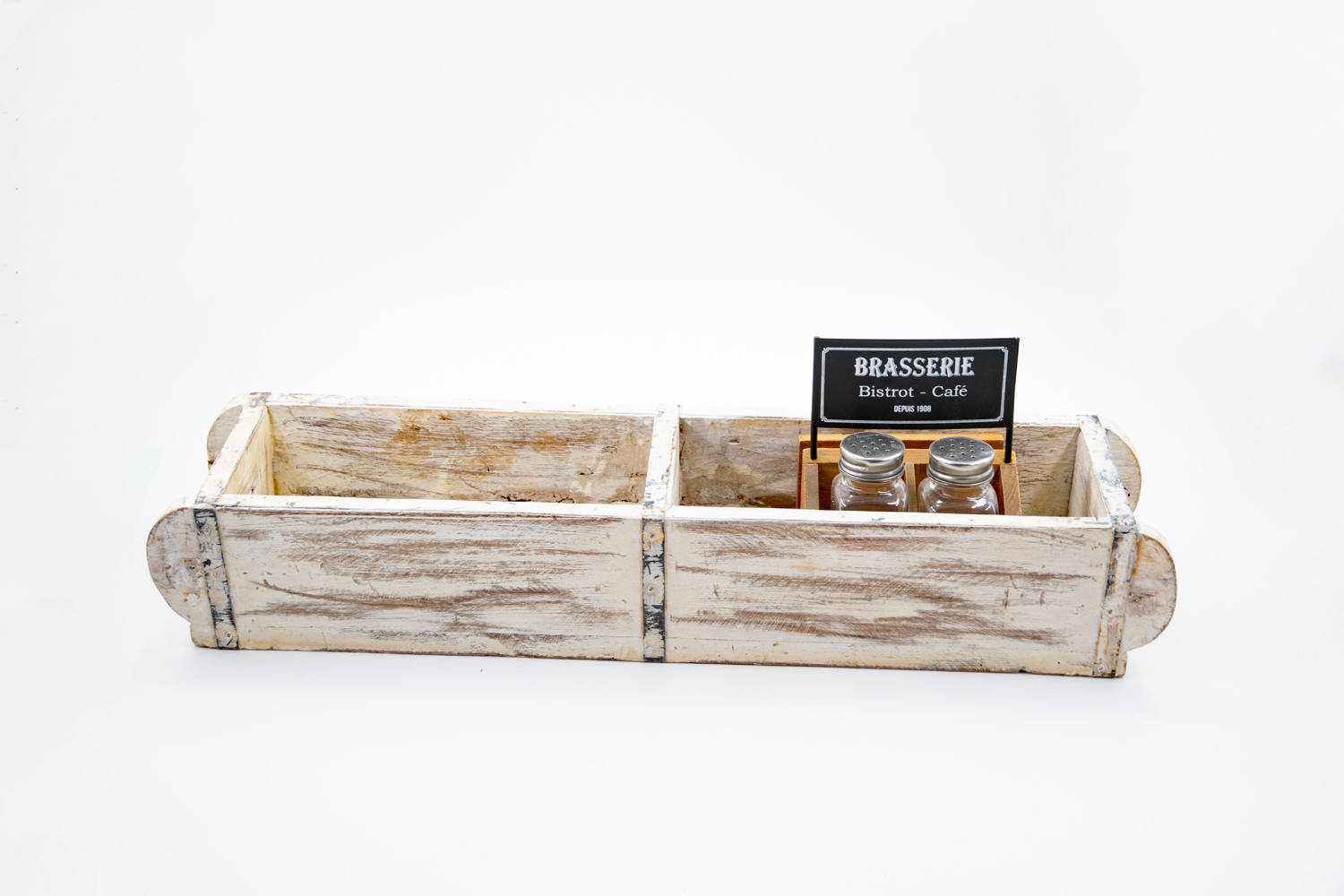 Kasten Ziegelform Holz weiss-gewischt 2 Fächern Industriestil Landhausstil