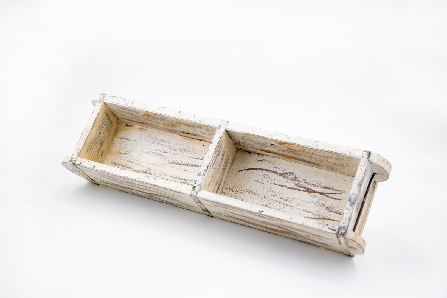 Kasten Ziegelform Holz weiss-gewischt 2 Fächern Industriestil Landhausstil