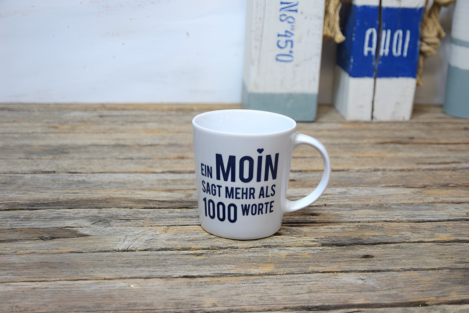 Kaffeetasse Moin SAGT MEHR ALS 1000 WORTE Porzellan 350ml Maritim Landhausstil 