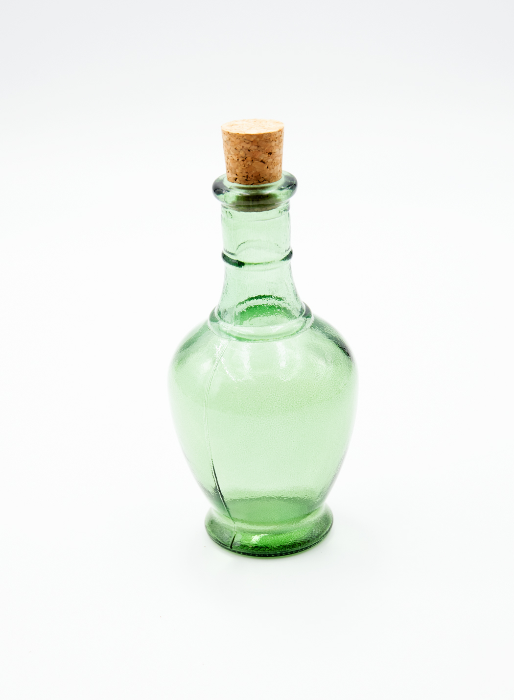 Glasflasche mit Korkverschluß & Essig / Öl grün Landhausstil