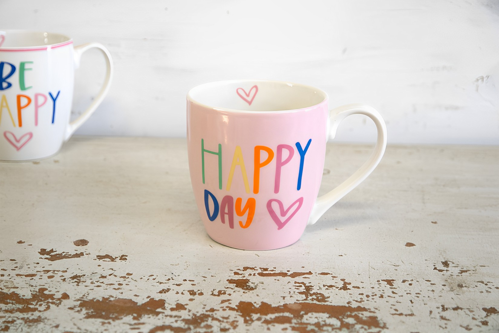 B-Ware Kaffeetasse Becher Tasse Jumbobecher Keramik 400ml Happy Day rosa 