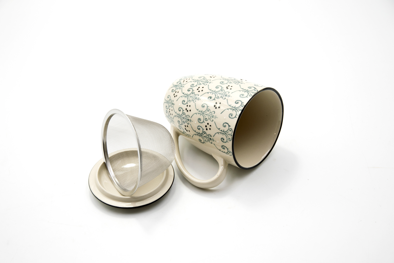 Teetasse mit Teesieb und Deckel Steingut ORIENTAL 400ml