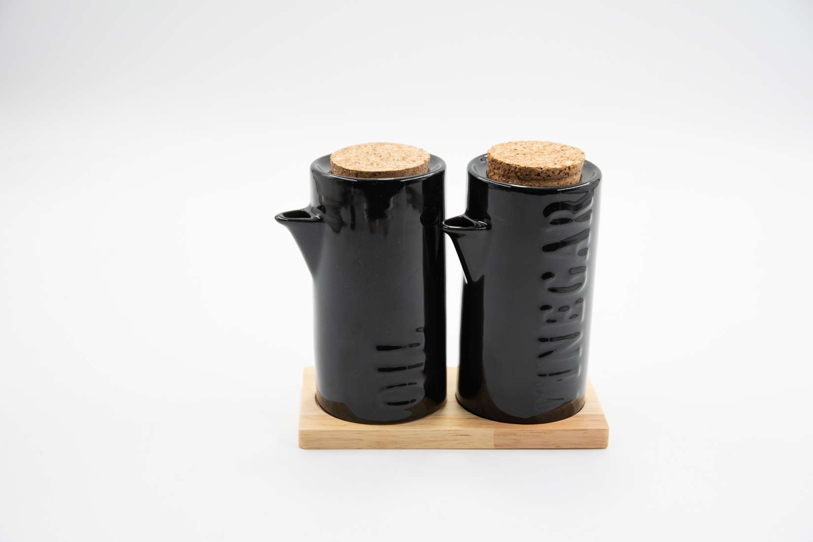 Essig- & Ölflasche Set mit Holzplatte schwarz Modern Life Landhausstil 