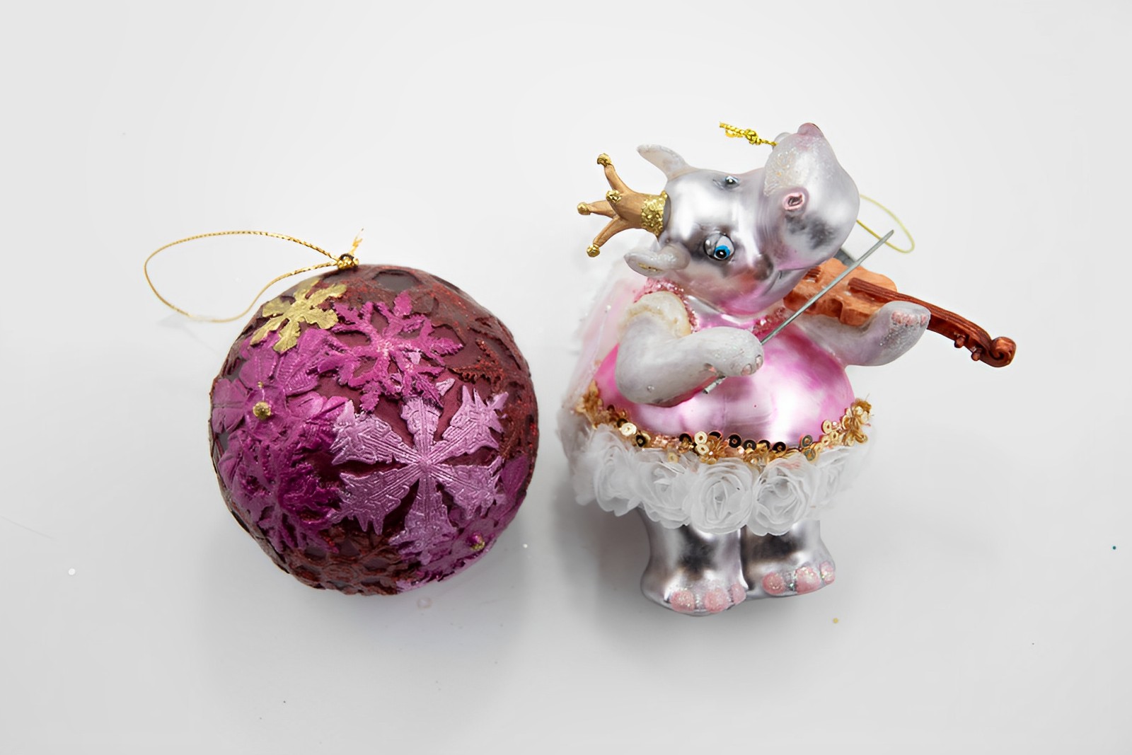 Nilpferd & Kugel 2er Set B-Ware Christbaumschmuck   