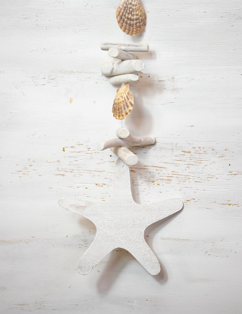 Maritime Wandgarderobe MEERzeit - 5 Haken In Blau/Weiß